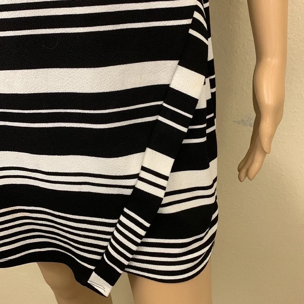 Pink Rose Black White Striped Asymmetrical Mini Dress Size S